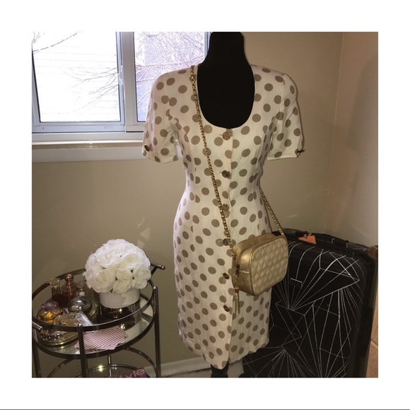 dusk Dresses & Skirts - Vintage Cream and Tan Polka Dot Dress